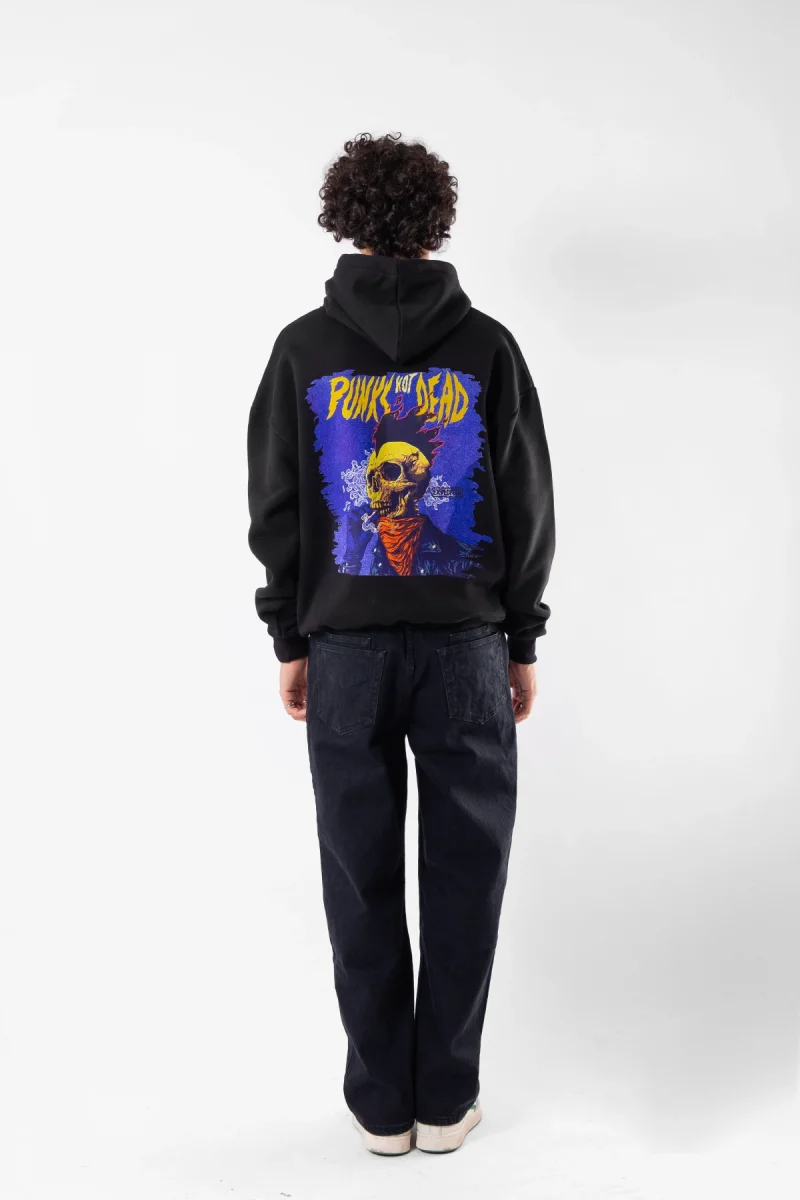 Punks Not Dead Baskılı Oversize Unisex Siyah Hoodie