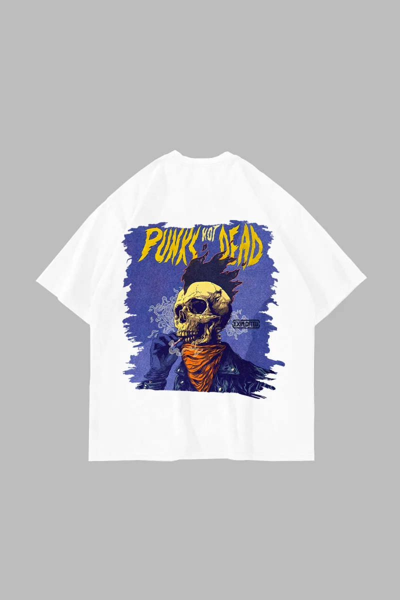 Punks Not Dead Sırt Baskılı Oversize Unisex Beyaz Tshirt