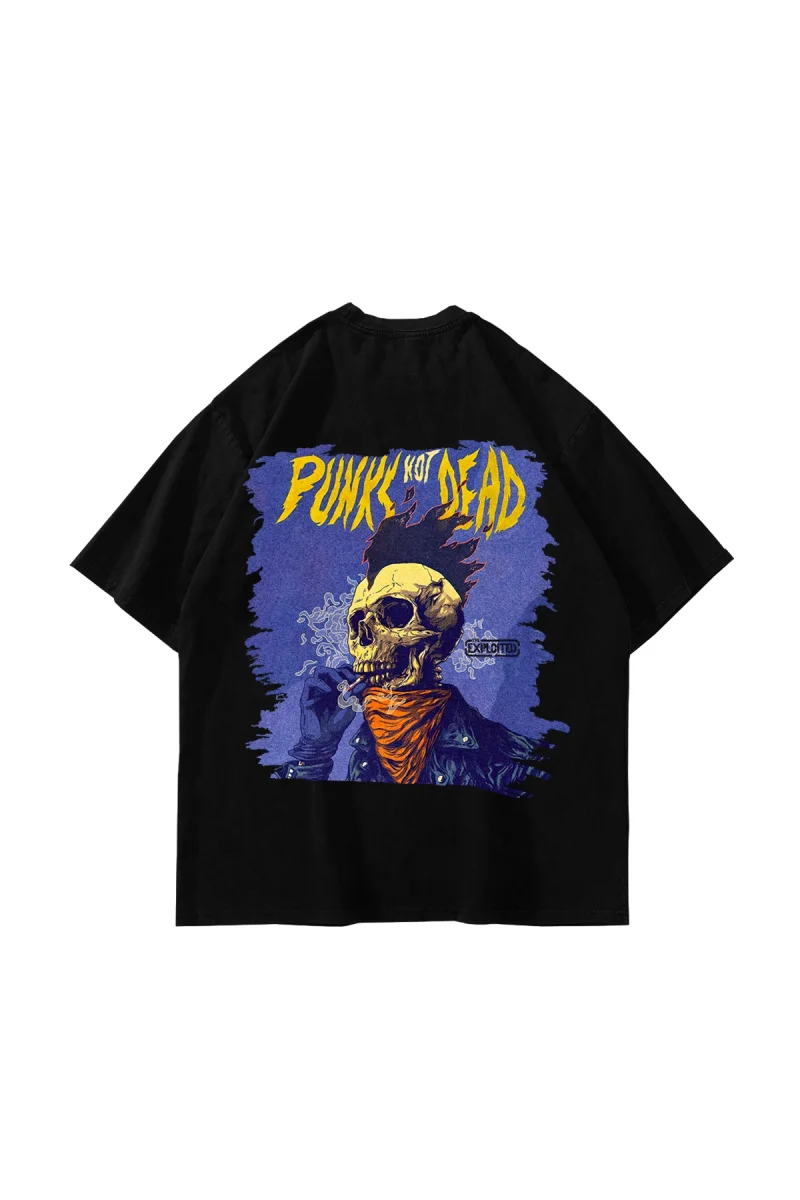 Punks Not Dead Sırt Baskılı Oversize Unisex Siyah Tshirt
