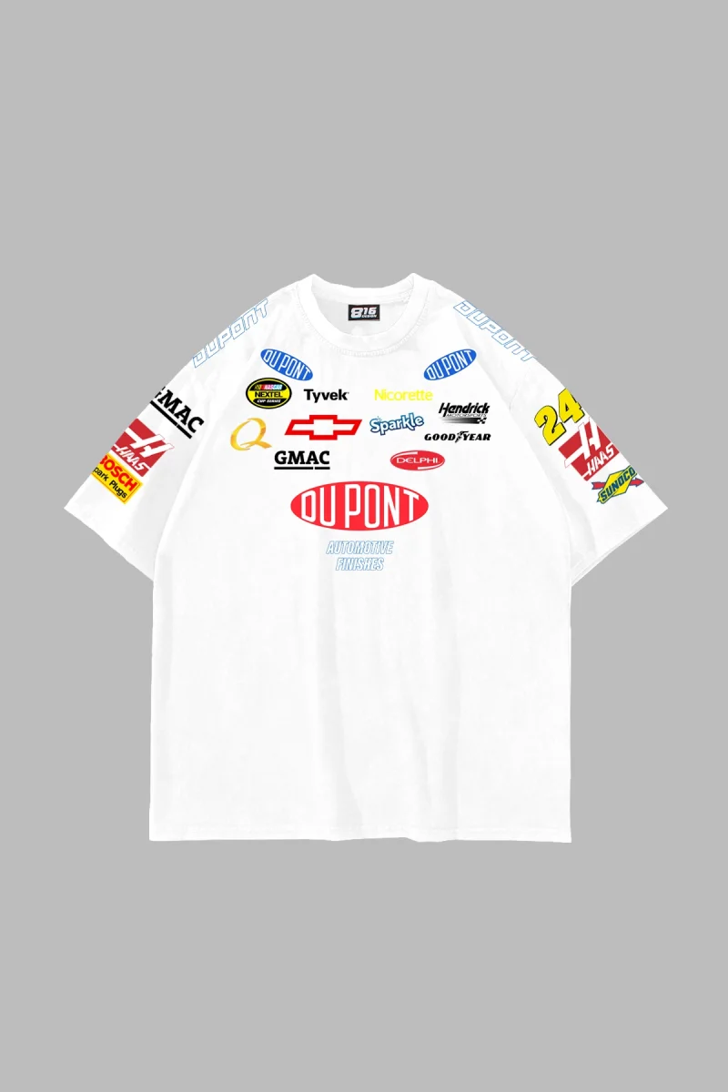 Racing Flame Baskılı Oversize Unisex Beyaz Tshirt