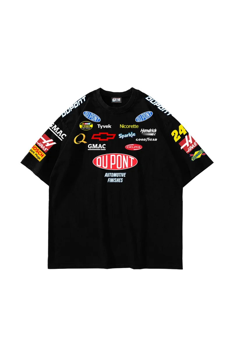 Racing Flame Baskılı Oversize Unisex Siyah Tshirt