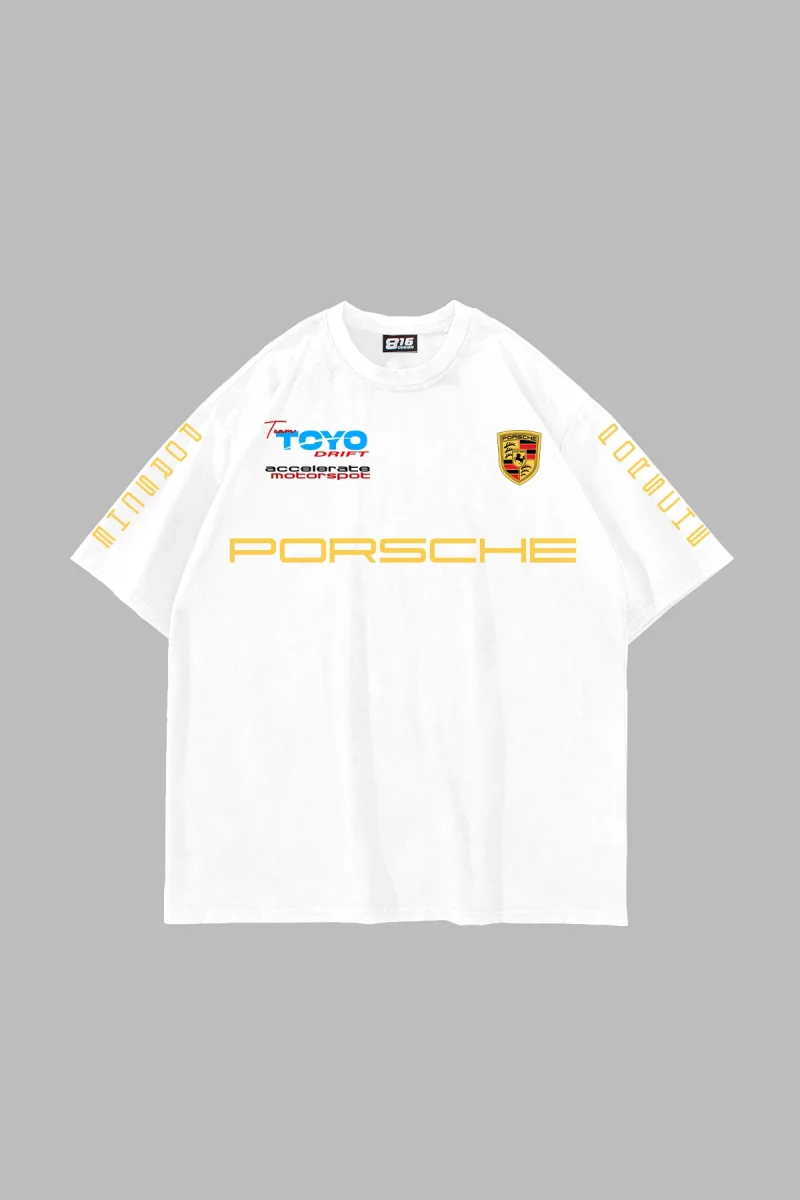 Racing Motorsport Car Baskılı Oversize Unisex Beyaz Tshirt