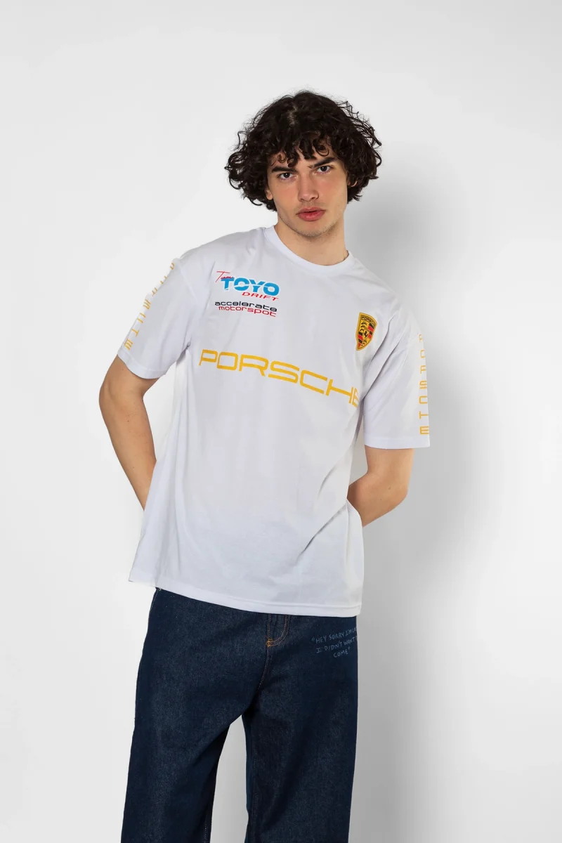Racing Motorsport Car Baskılı Oversize Unisex Beyaz Tshirt