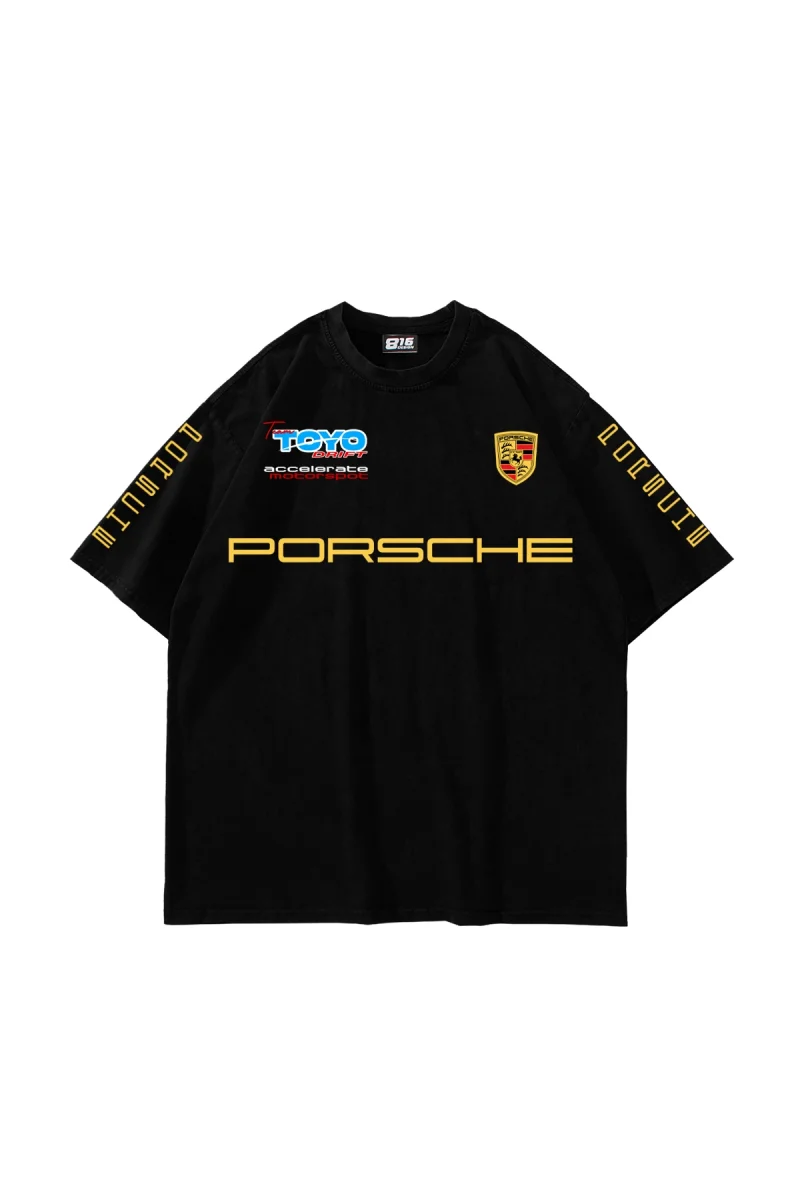 Racing Motorsport Car Baskılı Oversize Unisex Siyah Tshirt