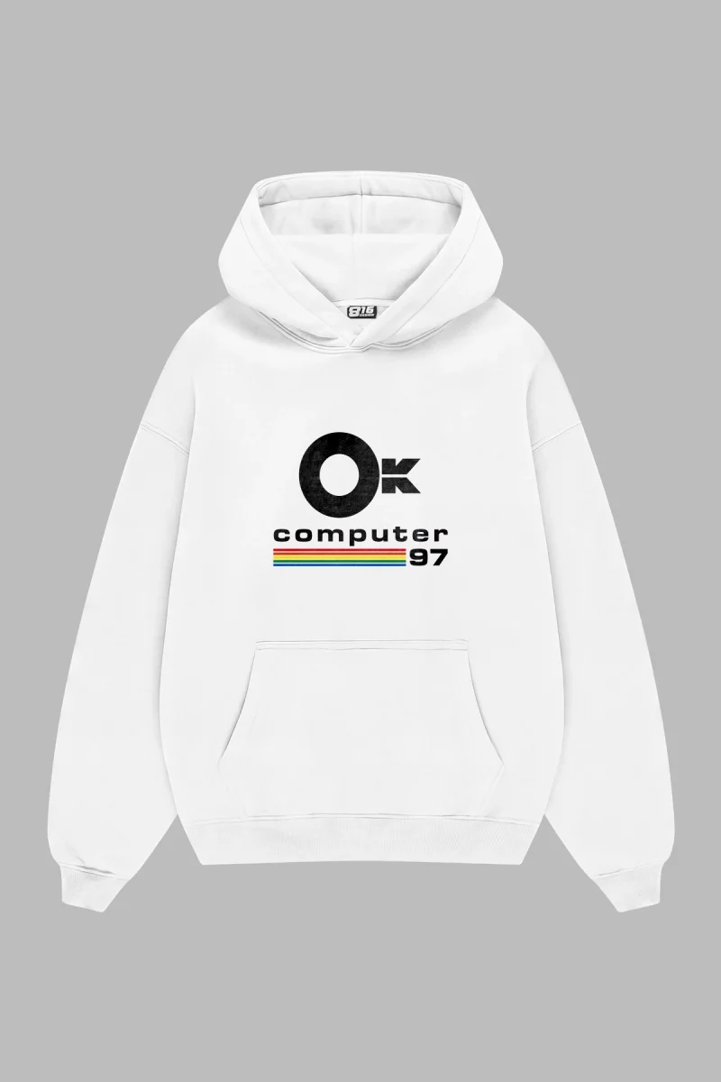 Radiohead OK Computer Beyaz Oversize Hoodie