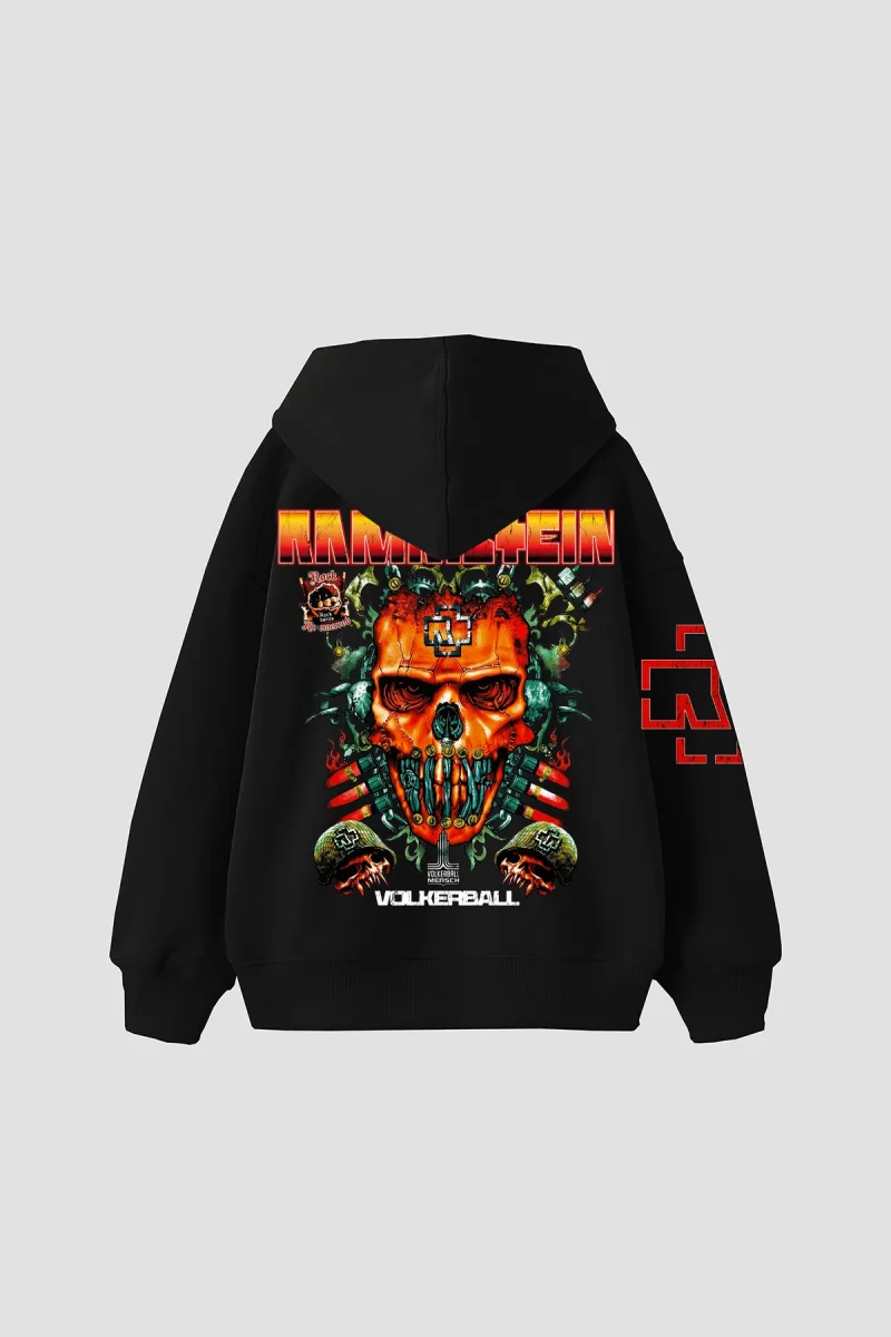 Rammstein Völkerball Baskılı Oversize Unisex Siyah Hoodie
