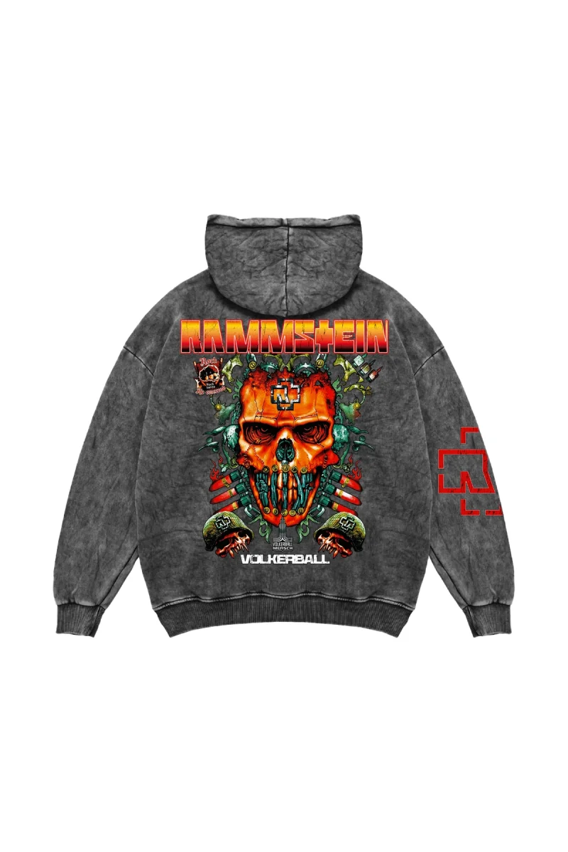 Rammstein Völkerball Baskılı Oversize Unisex Yıkamalı Siyah Hoodie