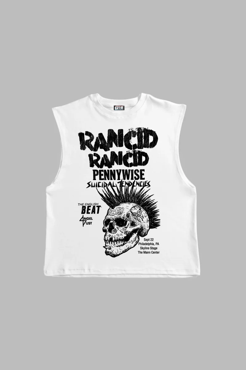 Rancid Punk Rock Baskılı Beyaz Sıfır Kol Tshirt
