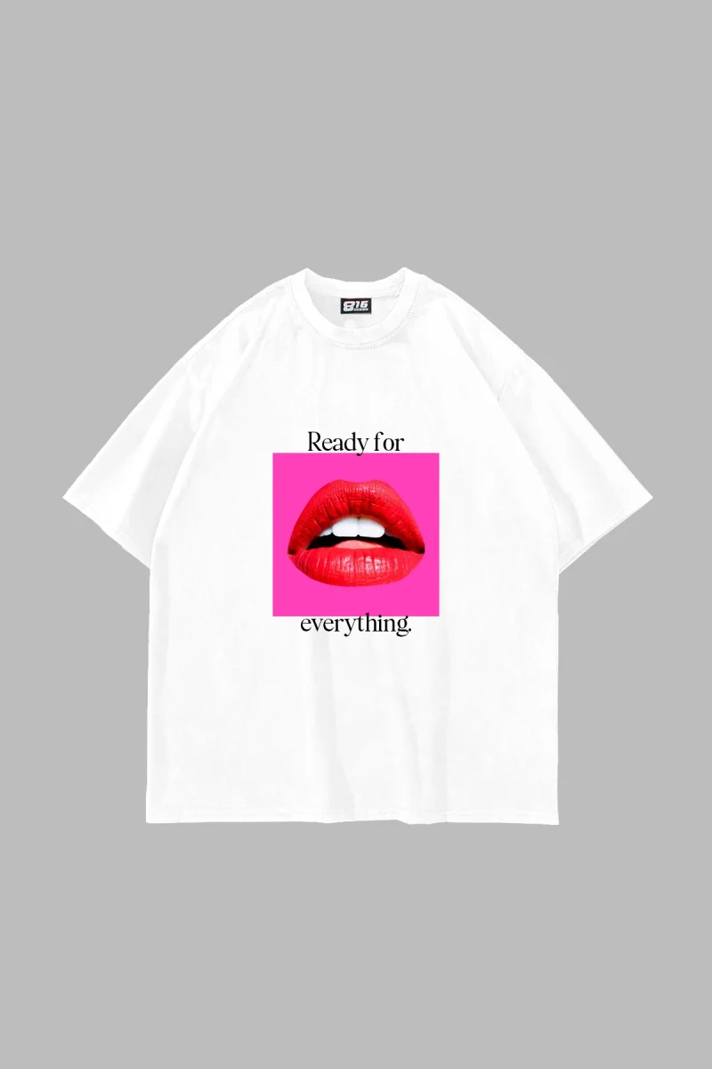 Ready For Everything Baskılı Oversize Unisex Beyaz Tshirt