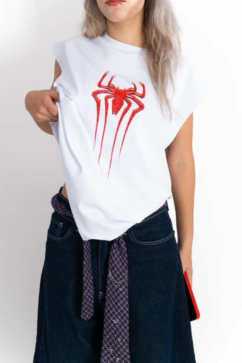 Red Spider Graphic Baskılı Beyaz Sıfır Kol Tshirt