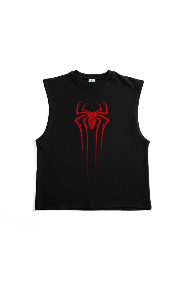 Red Spider Graphic Baskılı Siyah Sıfır Kol Tshirt