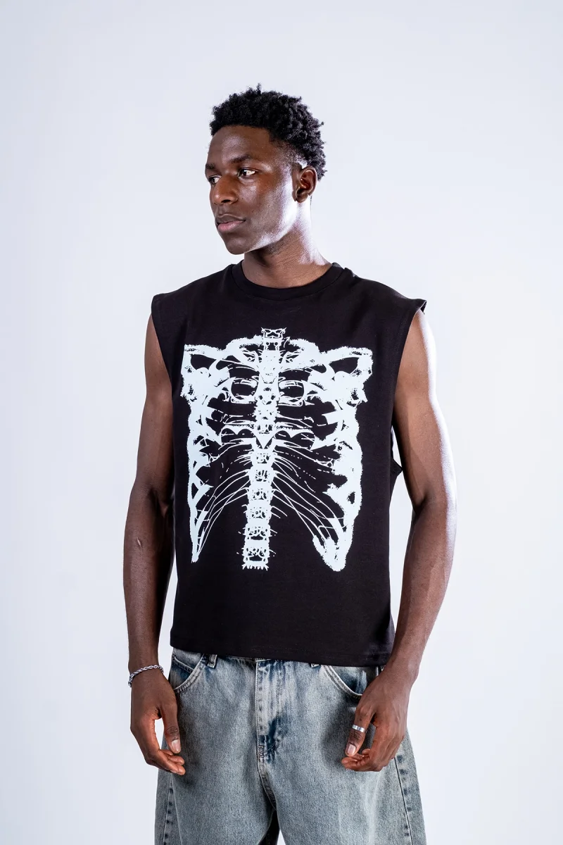 Resilience Tipografik Baskılı Siyah Sıfır Kol Tshirt