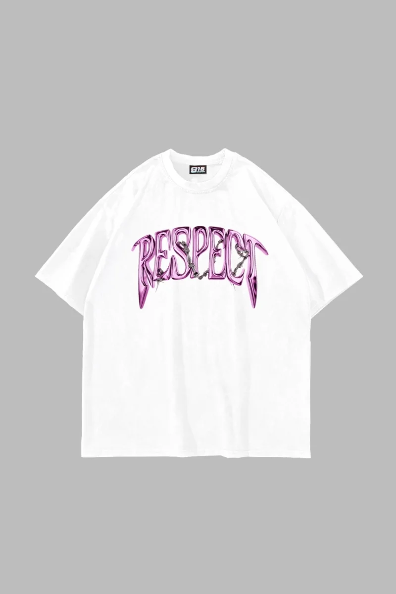 Respect Baskılı Oversize Unisex Beyaz Tshirt