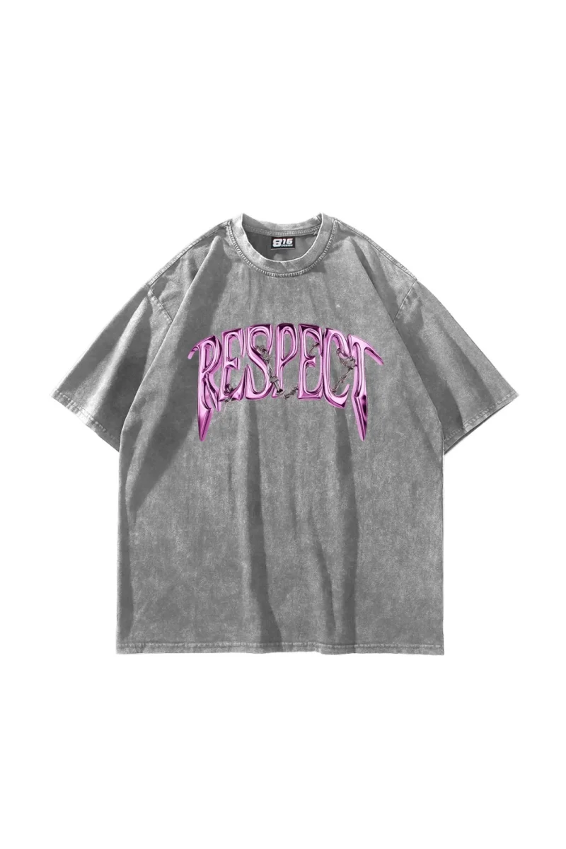 Respect Baskılı Oversize Unisex Yıkamalı Beyaz Tshirt