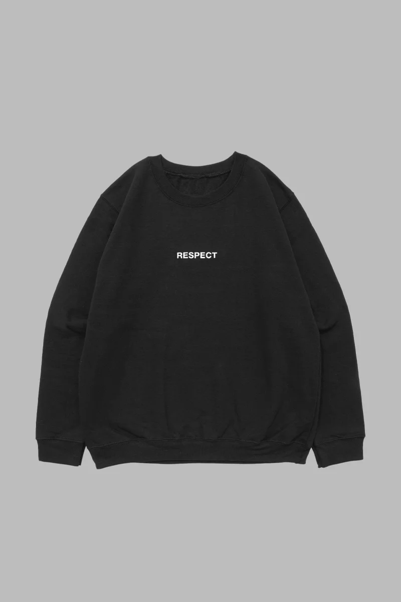 Respect Sırt Baskılı Kapüşonsuz Oversize Unisex Siyah Sweatshirt