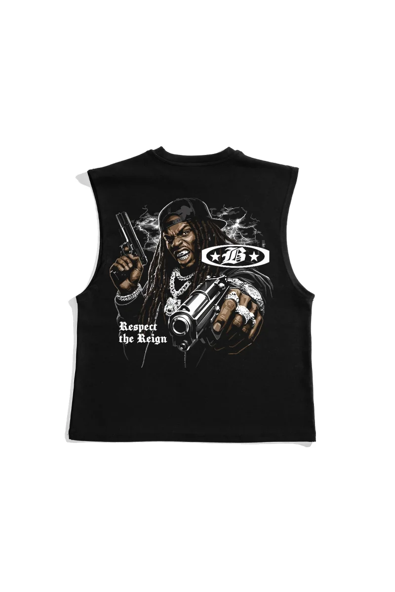 Respect The Reign Graphic Baskılı Siyah Sıfır Kol Tshirt