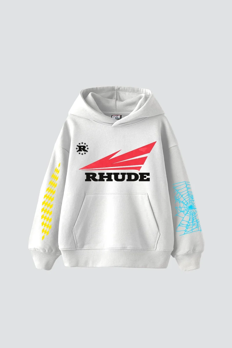 Rhude Baskılı Oversize Unisex Beyaz Hoodie
