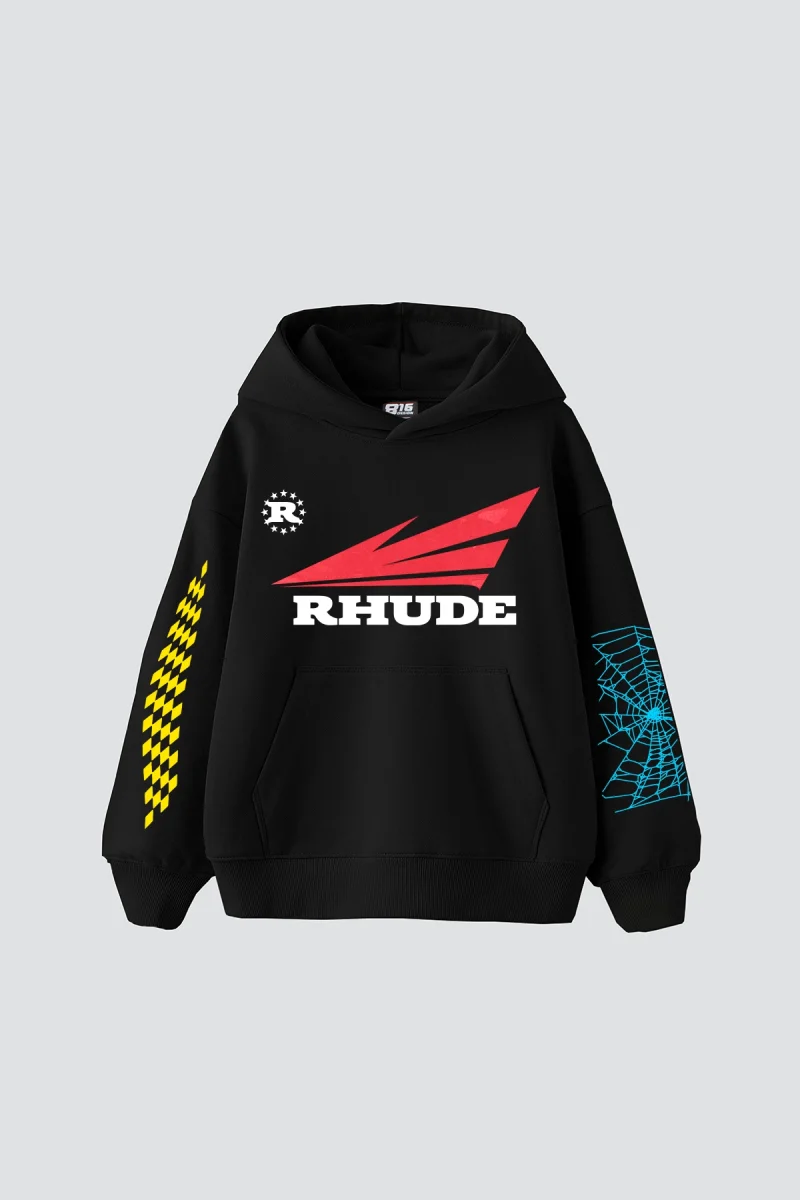 Rhude Baskılı Oversize Unisex Siyah Hoodie