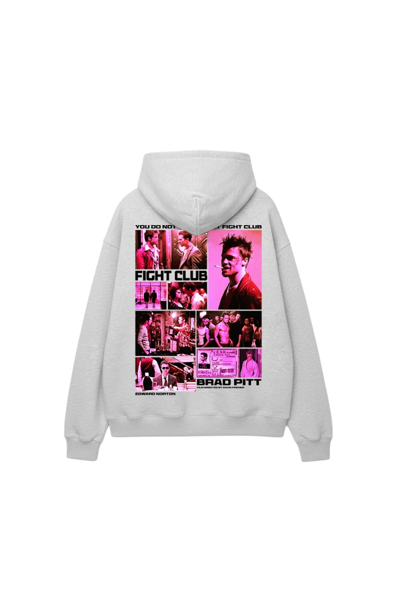Fight Club Baskılı Oversize Unisex Açık Gri Hoodie
