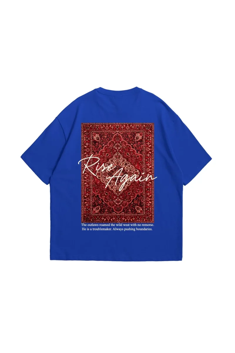 Rise Again Baskılı Oversize Unisex Mavi Tshirt