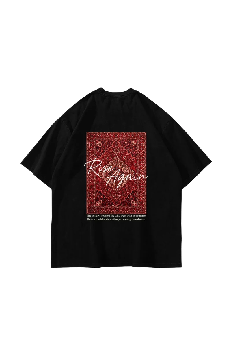 Rise Again Baskılı Oversize Unisex Siyah Tshirt
