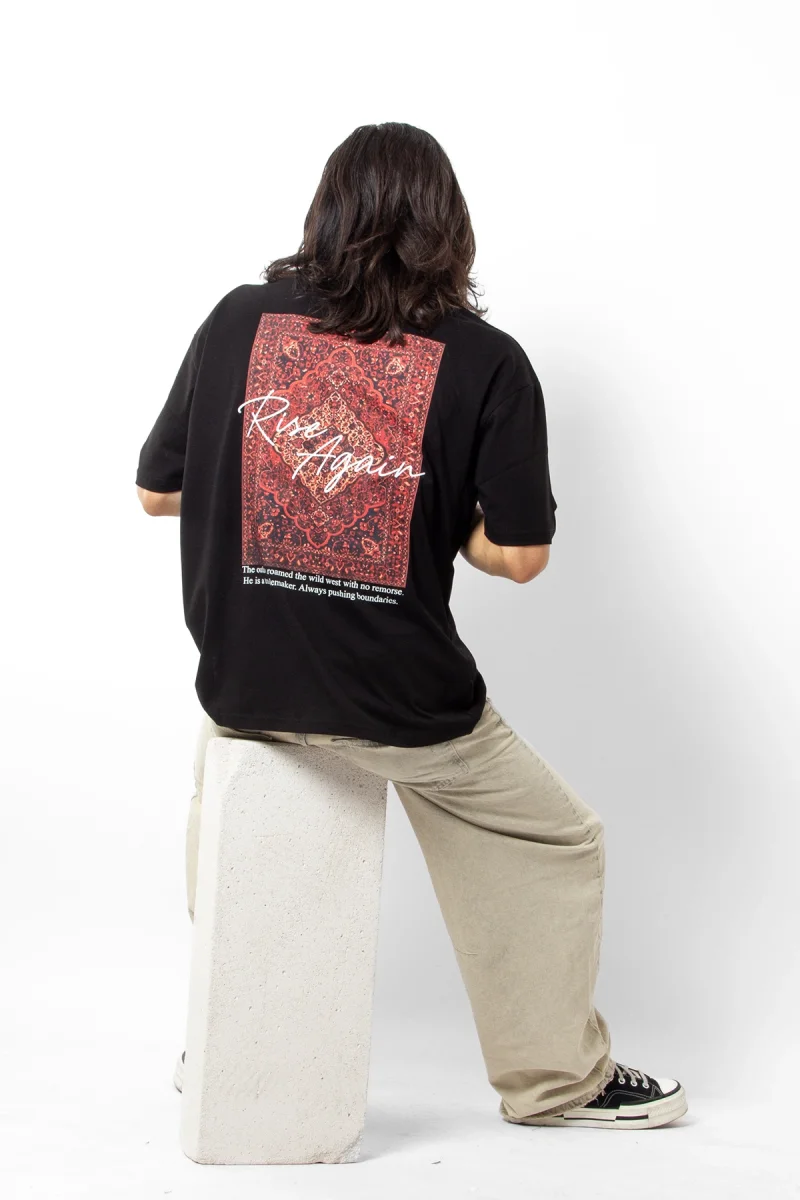 Rise Again Baskılı Oversize Unisex Siyah Tshirt