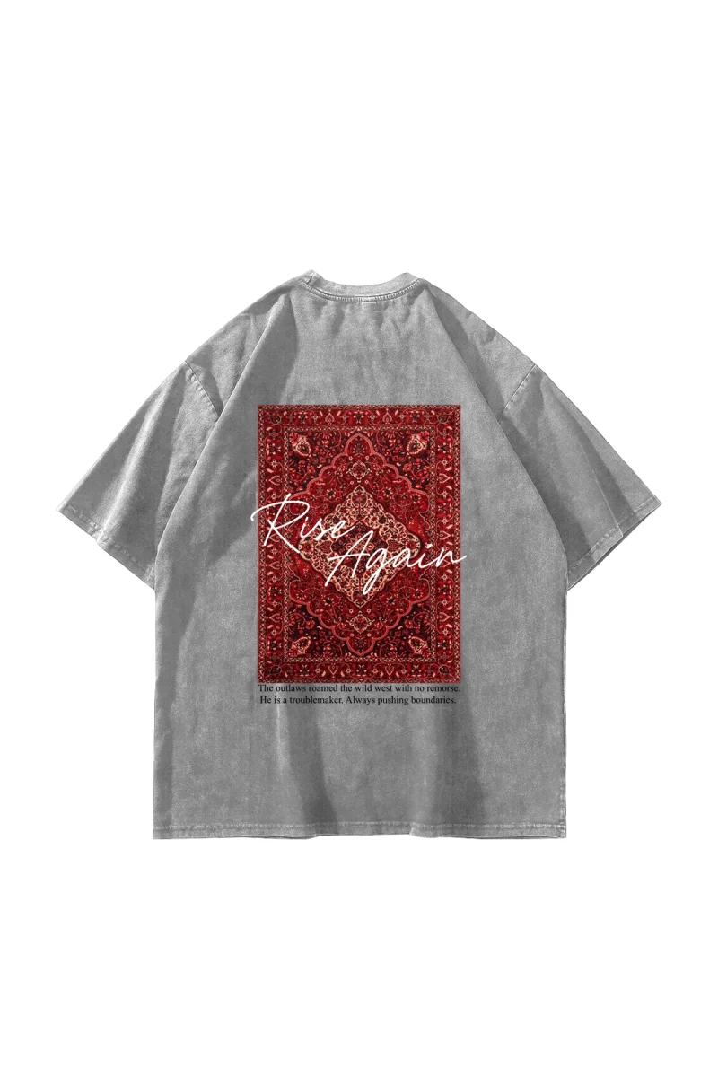 Rise Again Baskılı Oversize Unisex Yıkamalı Beyaz Tshirt