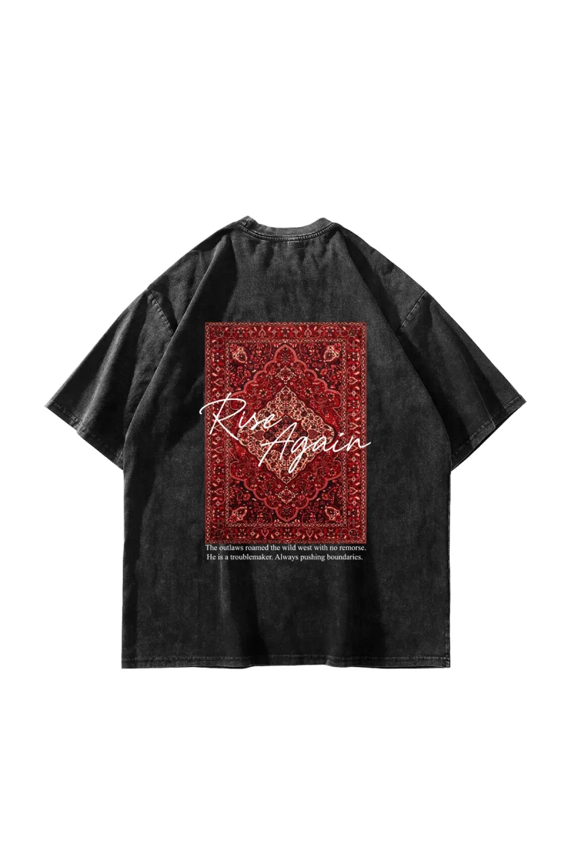 Rise Again Baskılı Oversize Unisex Yıkamalı Siyah Tshirt