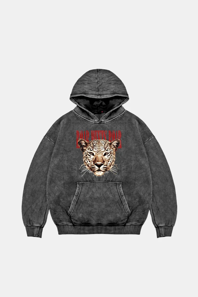 Roar Meets Oversize Unisex Yıkamalı Siyah Hoodie
