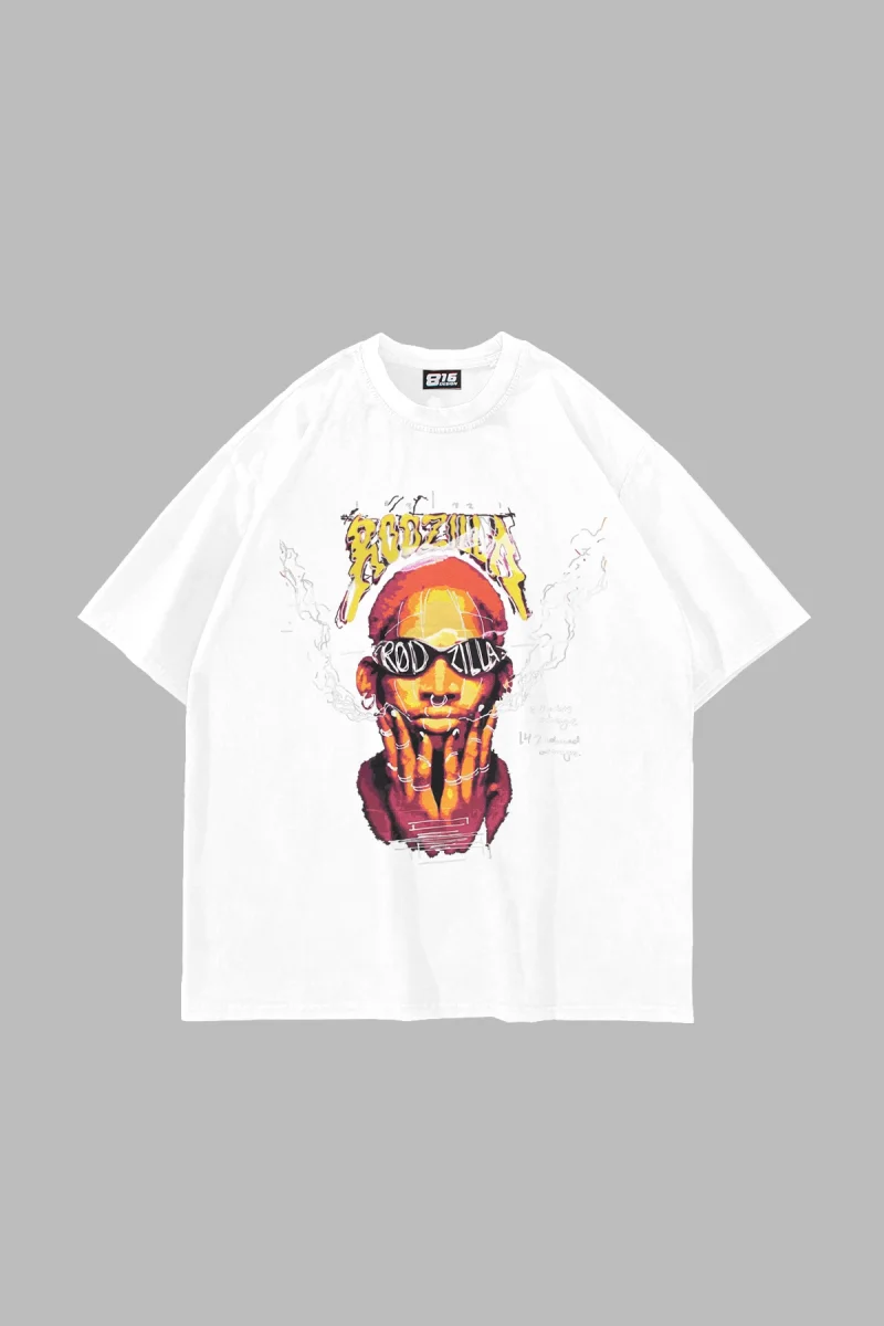 Rodzilla Baskılı Oversize Unisex Beyaz Tshirt