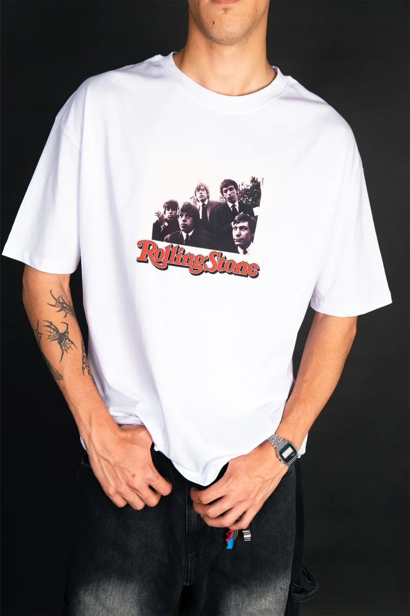 Rolling Stones 1966 Vintage Konser Baskılı Beyaz Oversize Tshirt