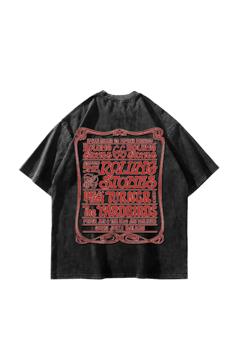 Rolling Stones 1966 Vintage Konser Baskılı Yıkamalı Siyah Oversize Tshirt