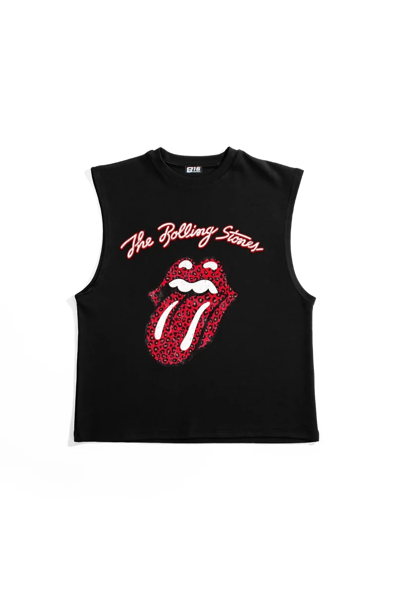 Rolling Stones Baskılı Siyah Sıfır Kol Tişört