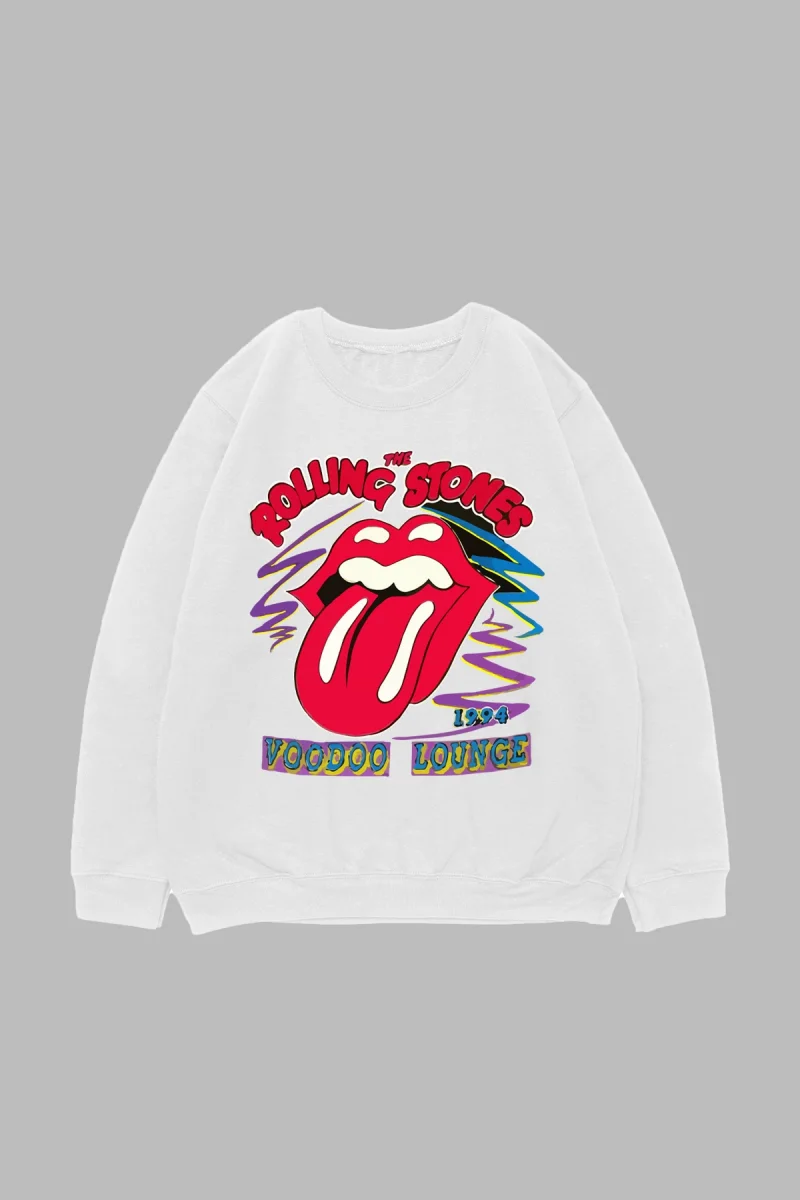 Rolling Stones Voodo Lounge Baskılı Beyaz Oversize Unisex Sweatshirt