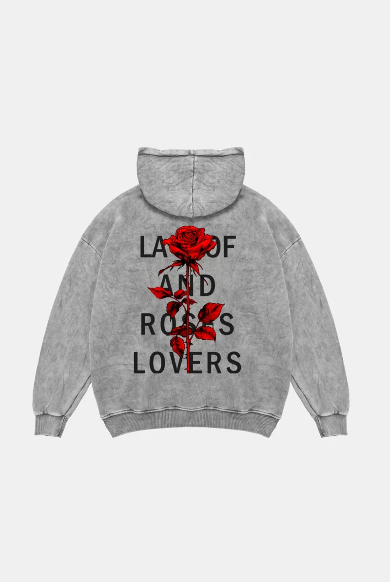 Roses Lovers Baskılı Oversize Unisex Yıkamalı Beyaz Hoodie