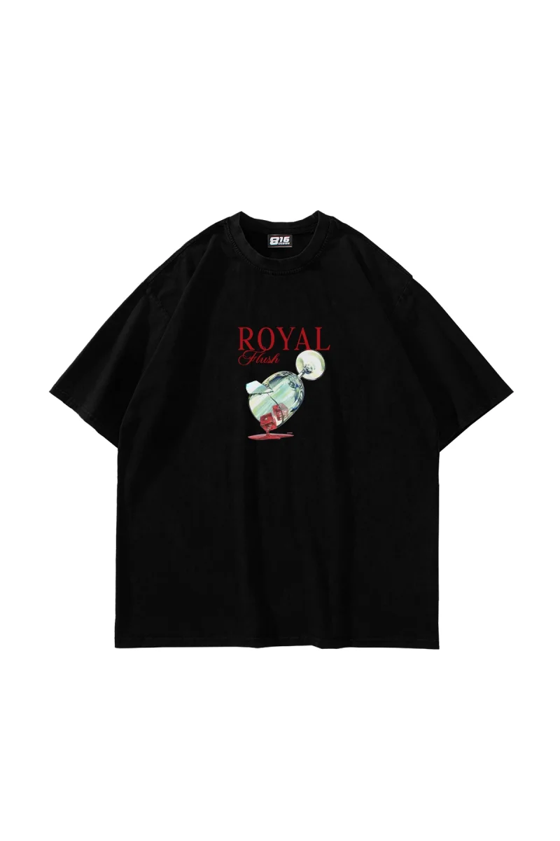 Royal Flush Baskılı Oversize Unisex Siyah Tshirt