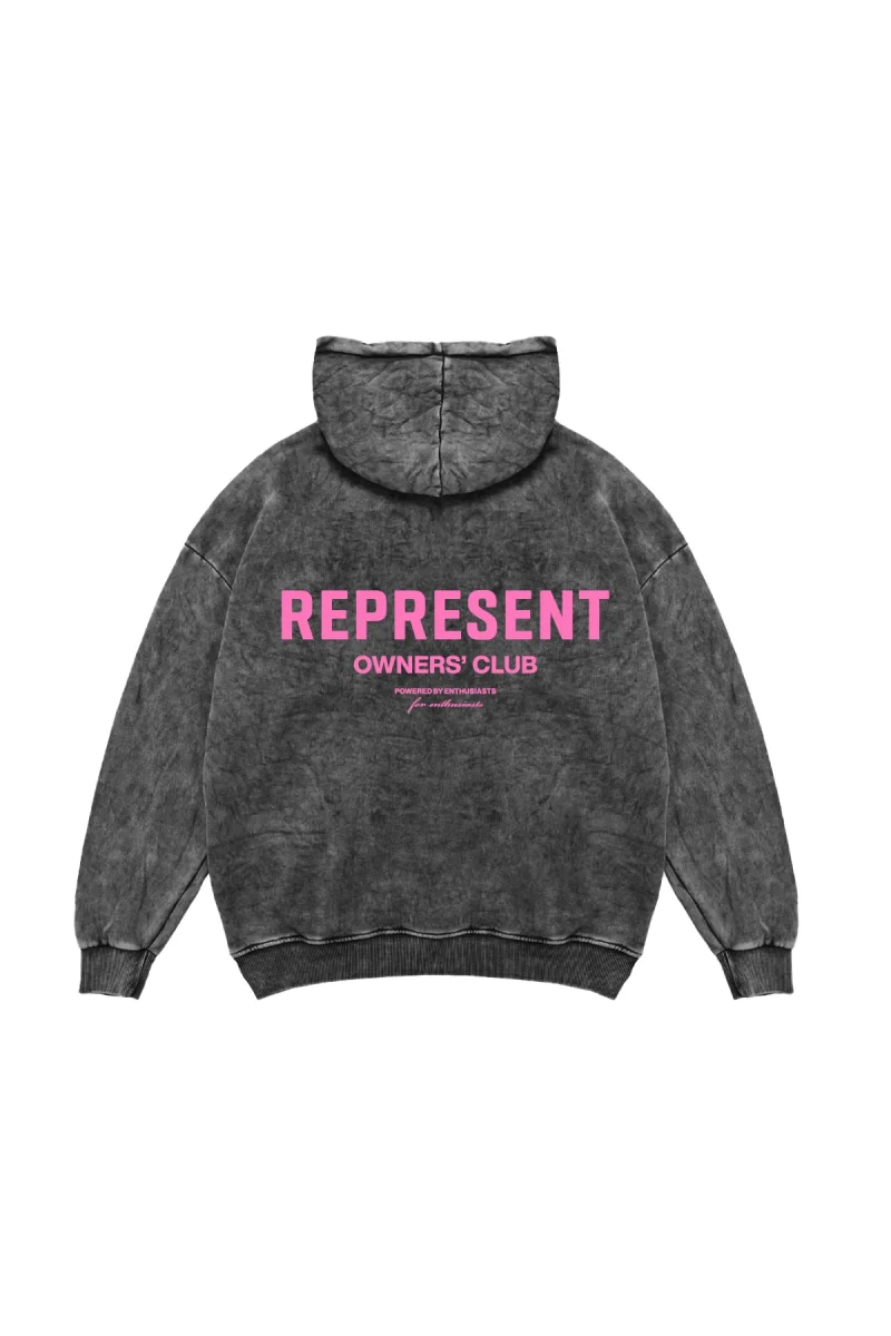 RPRSNT Baskılı Oversize Unisex Yıkamalı Siyah Hoodie