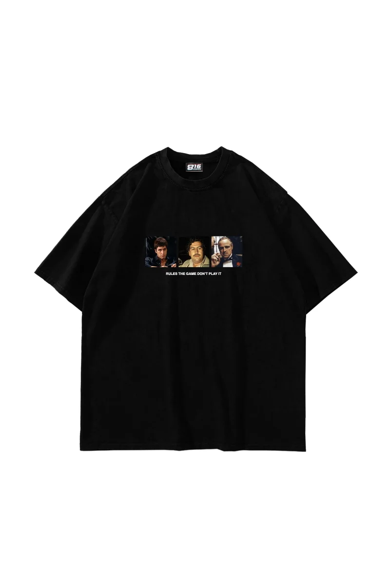 Rules the Game Baskılı Oversize Unisex Siyah Tshirt