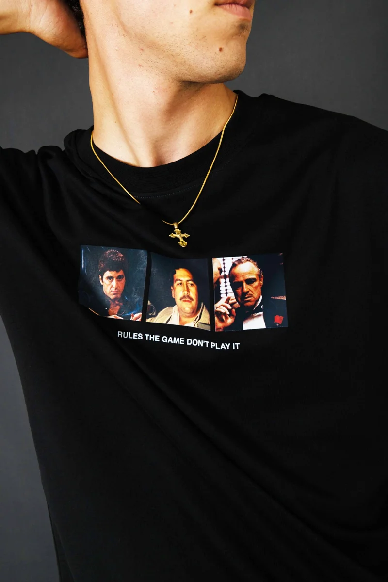 Rules the Game Baskılı Oversize Unisex Siyah Tshirt