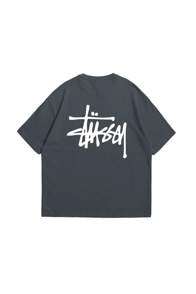 S. Yazı Baskılı Oversize Unisex Füme Tshirt