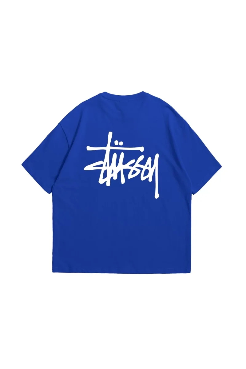 S. Yazı Baskılı Oversize Unisex Mavi Tshirt