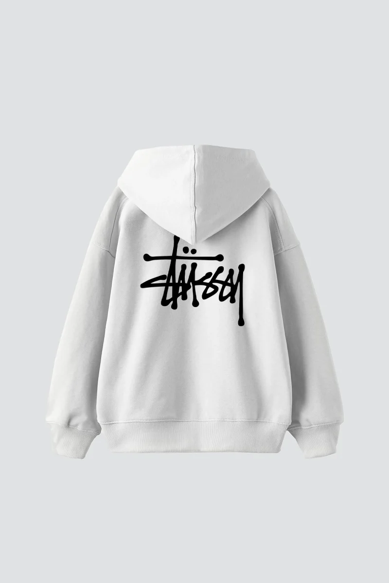 S. Yazı Baskılı Oversize Unisex Premium Beyaz Hoodie