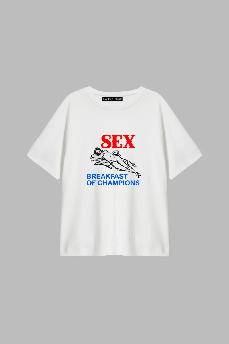 S3x Baskılı Relaxed Fit Beyaz Kadın Tshirt