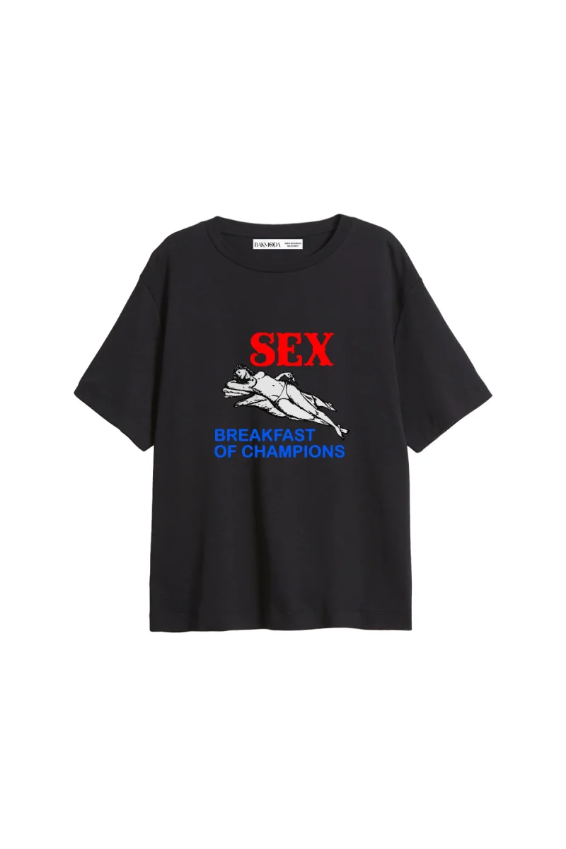 S3x Baskılı Relaxed Fit Siyah Kadın Tshirt