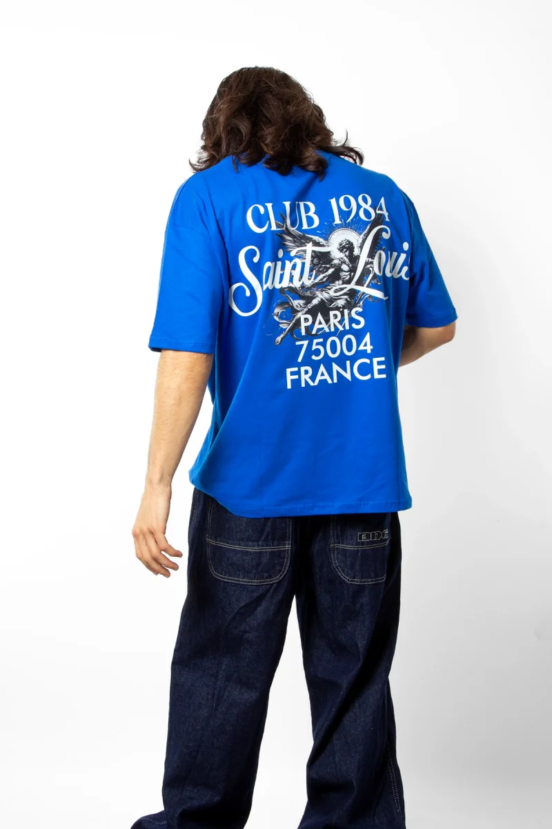 Saint Louis Baskılı Mavi Oversize Unisex Tshirt