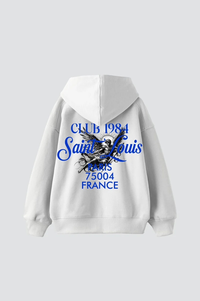Saint Louis Baskılı Oversize Unisex Premium Beyaz Hoodie