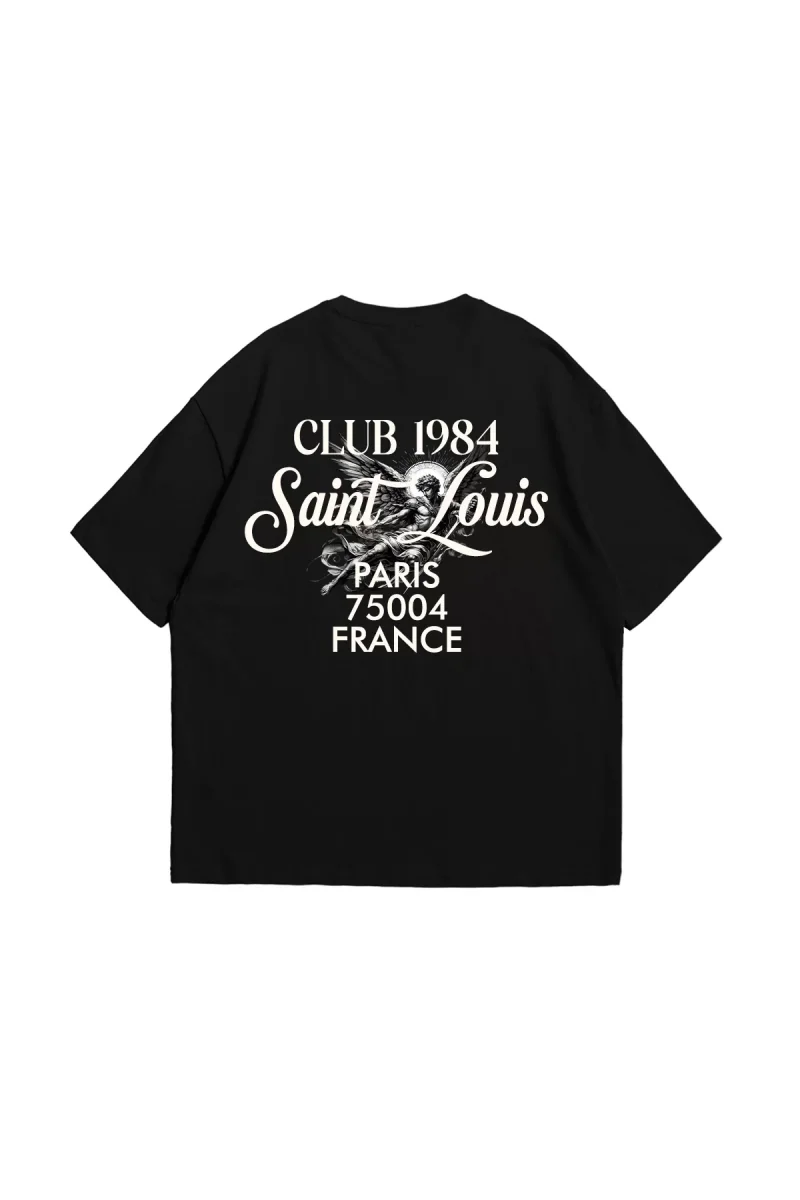 Saint Louis Baskılı Siyah Oversize Unisex Tshirt