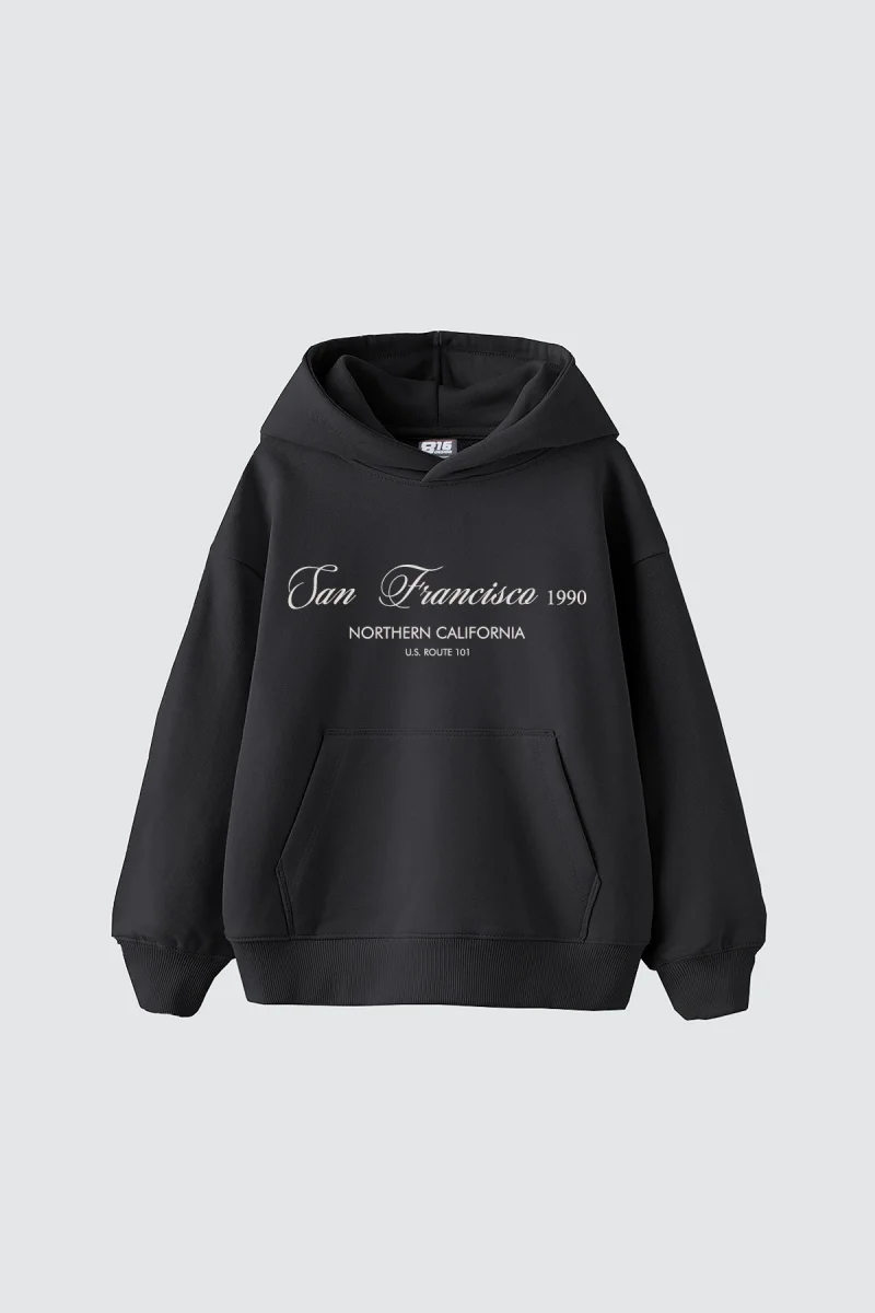 San Francisco 1990 Baskılı Oversize Unisex Füme Hoodie
