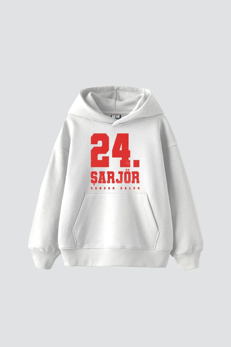 Sansar Salvo Baskılı Oversize Unisex Beyaz Hoodie