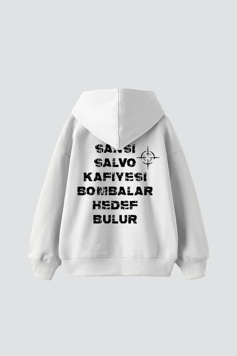 Sansar Salvo Baskılı Oversize Unisex Beyaz Hoodie